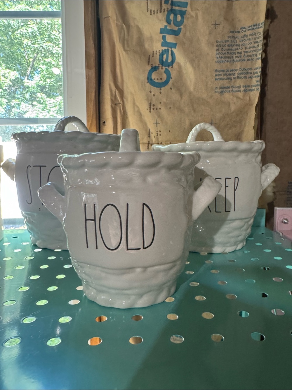 Rae Dunn White Ceramic "HOLD" Storage Jar